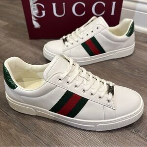 Gucci Ace White Leather Sneakers With Web